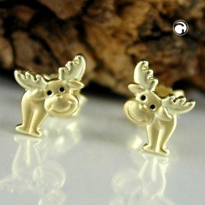 Ohrstecker Elch Augen-schwarz 375 Gold