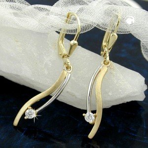 Ohrring bicolor mit Zirkonia 375 Gold