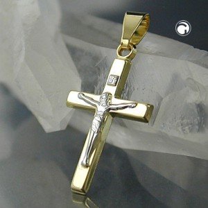 Anhänger Jesuskreuz bicolor 375 Gelbgold