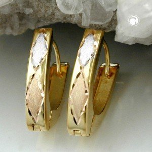 Creolen Ohrringe tricolor diamantiert 375 Gold