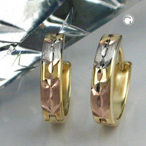 Creolen Ohrringe tricolor diamantiert 375 Gold