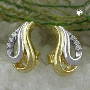 Ohrstecker bicolor Zirkonia 333 Gelbgold