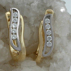 Creolen Ohrringe bicolor Zirkonias 375 Gold