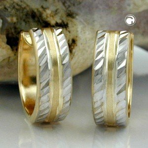 Creolen Ohrringe diamantiert bicolor 375 Gold