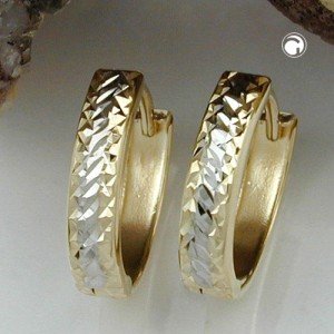 Creolen Ohrringe diamantiert bicolor 375 Gold