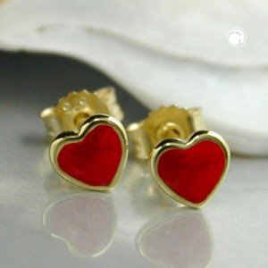 Ohrstecker kleines Herz rot 375 Gold