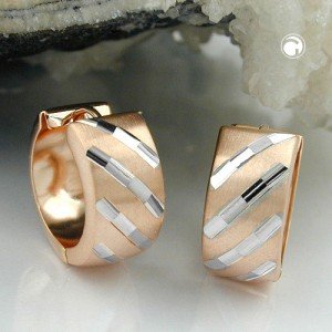 Creolen Ohrringe bicolor matt 375 Rotgold