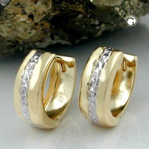 Creolen Ohrringe bicolor diamantiert 375 Gold
