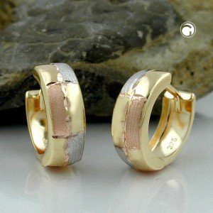 Creolen Ohrringe tricolor diamantiert 375 Gold