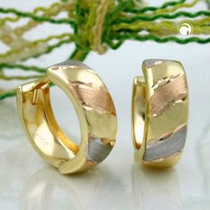 Creolen Ohrringe tricolor diamantiert 375 Gold