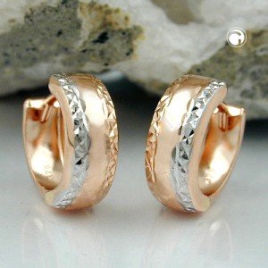 Creolen Ohrringe bicolor diamantiert 375 Rotgold