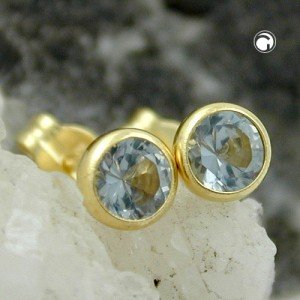 Ohrstecker 4mm synthetischer Aquamarin 333 Gelbgold