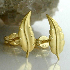 Ohrstecker Blatt matt-diamantiert 333 Gelbgold
