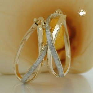 Creolen Ohrringe gekreuzt teil-rhodiniert 375 Gold