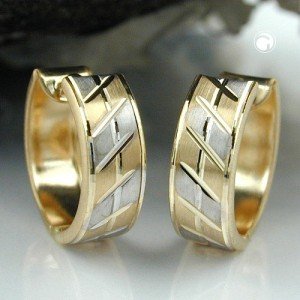 Creolen Ohrringe bicolor diamantiert 375 Gold