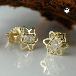 Ohrstecker Blume mit 2 Zirkonias 375 Gold