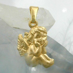 Anhänger sitzender Engel matt 375 Gold