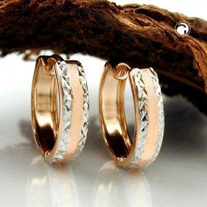 Creolen Ohrringe bicolor diamantiert 375 Rotgold
