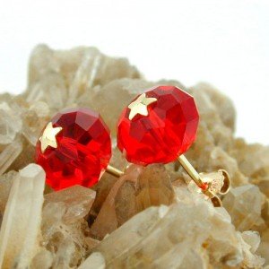 Ohrstecker Glas-rot Stern 585 Gold