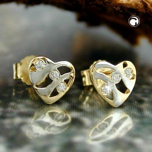 Ohrstecker Herz bicolor Zirkonia 585 Gelbgold