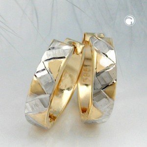 Creolen Ohrringe Klappscharnier bicolor 585 Gold