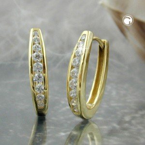 Creolen Ohrringe Klappscharnier Zirkonia 375 Gold