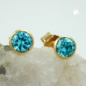 Ohrstecker 4mm Zirkonia türkis 375 Gold