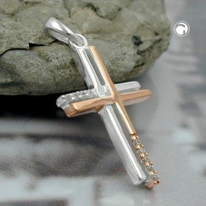Anhänger Kreuz bicolor 375 Weißgold