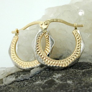 Creolen Ohrringe bicolor diamantiert 375 Gold