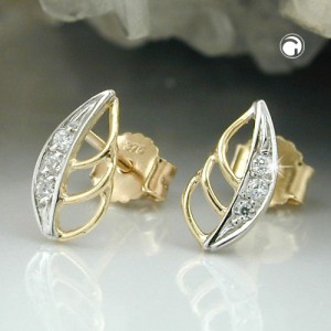 Ohrstecker Blatt bicolor Zirkonia 375 Gold