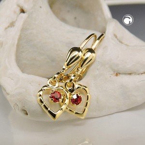 Ohrring Herz mit Glasstein rot 333 Gelbgold