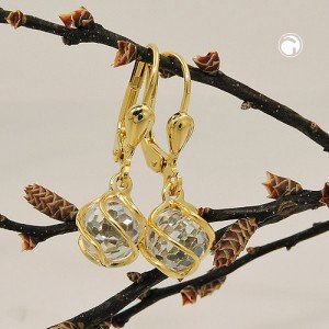 Ohrring Kugel Zirkonia weiß 333 Gelbgold
