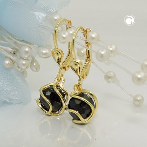 Ohrring Kugel Zirkonia schwarz 333 Gelbgold