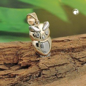 Anhänger Eule bicolor rhodiniert 375 Gold