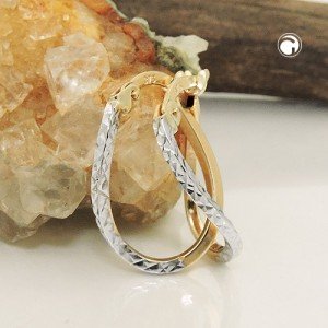 Creolen Ohrringe bicolor diamantiert 375 Gold