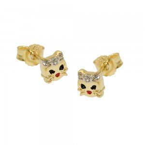 Stecker Katzenkopf mit weißem Zirkonia und farbig lackiert 375 Gold