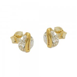 Stecker großer Zirkonia rund mit Schluppe 375 Gold