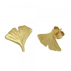 Stecker Ginkgoblatt mattiert 375 Gold