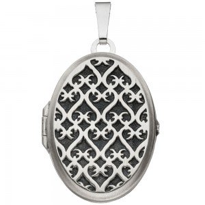 Medaillon oval 925 Sterling Silber rhodiniert mattiert Anhänger zum Öffnen