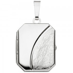 Medaillon achteckig für 2 Fotos 925 Sterling Silber eismatt Anhänger zum Öffnen