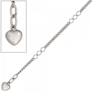 Fußkettchen Fußkette Herz 925 Sterling Silber rhodiniert 27cm Karabiner