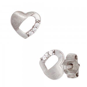 Ohrstecker Herz Herzen 925 Sterling Silber mattiert 6 Zirkonia Ohrringe
