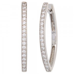Creolen oval 925 Sterling Silber mit Zirkonia Ohrringe Silbercreolen