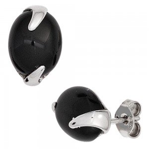 Ohrstecker 925 Sterling Silber rhodiniert 2 Onyxe schwarz Ohrringe