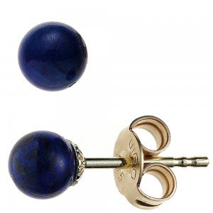 Ohrstecker Kugel 585 Gelbgold 2 Lapislazuli blau Ohrringe Goldohrstecker
