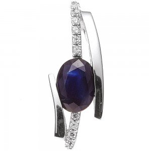 Anhänger 585 Weißgold 1 blauer Safir 10 Diamanten Brillanten Goldanhänger
