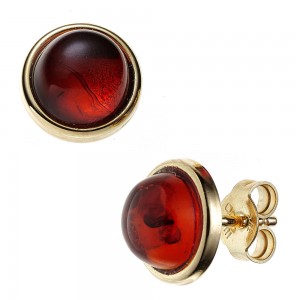 Ohrstecker rund 375 Gelbgold 2 Bernsteine orange Ohrringe