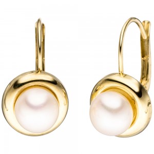 Boutons rund 333 Gelbgold 2 Süßwasser Perlen Ohrringe Ohrhänger