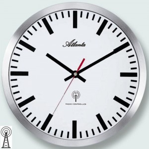 Wanduhr Bahnhofsuhr Funk Funkwanduhr analog silbern weiß rund