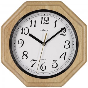 Wanduhr Quarz analog achteckig Holz Erle